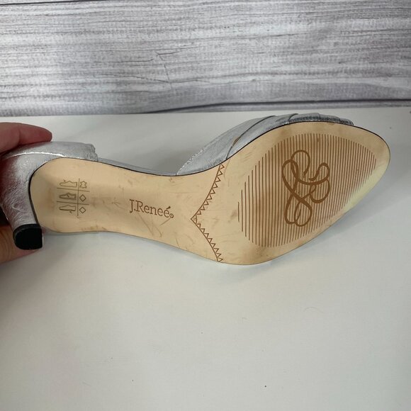 J. Renee Heels Y2K Metallic Peep Toe Heels 9.5 Silver HOCO Cocktail Formal 3.5" - Picture 9 of 12